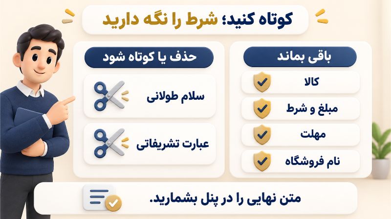 بازاریابی | سایت کوتاه کردن پیام تخفیف با حذف تشریفات و حفظ کالا، شرط، مهلت و نام فروشگاه