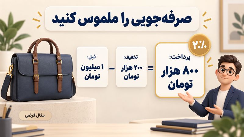 بازاریابی | سایت محاسبه فرضی تخفیف ۲۰ درصدی کیف یک میلیونی و قیمت نهایی ۸۰۰ هزار تومان